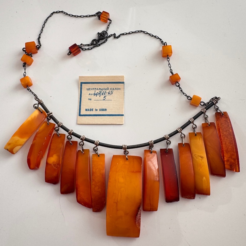 Vintage Baltic Amber Necklace Butterscotch Honey 875 Silver Chain USSR Soviet 老琥